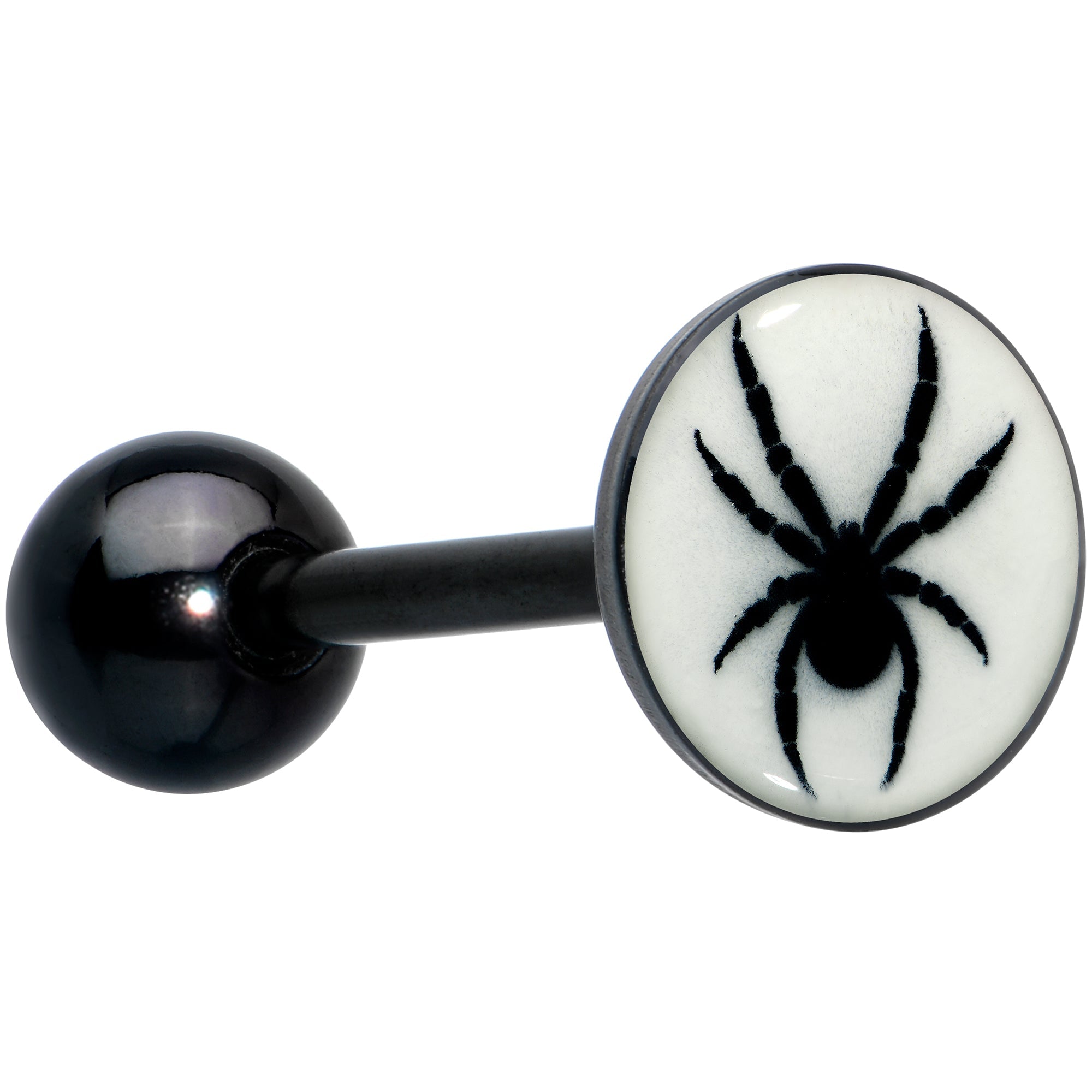 BodyCandy Glow in the Dark Black Anodized Black Widow Spider Barbell Tongue Ring by Onyx O — main product shot