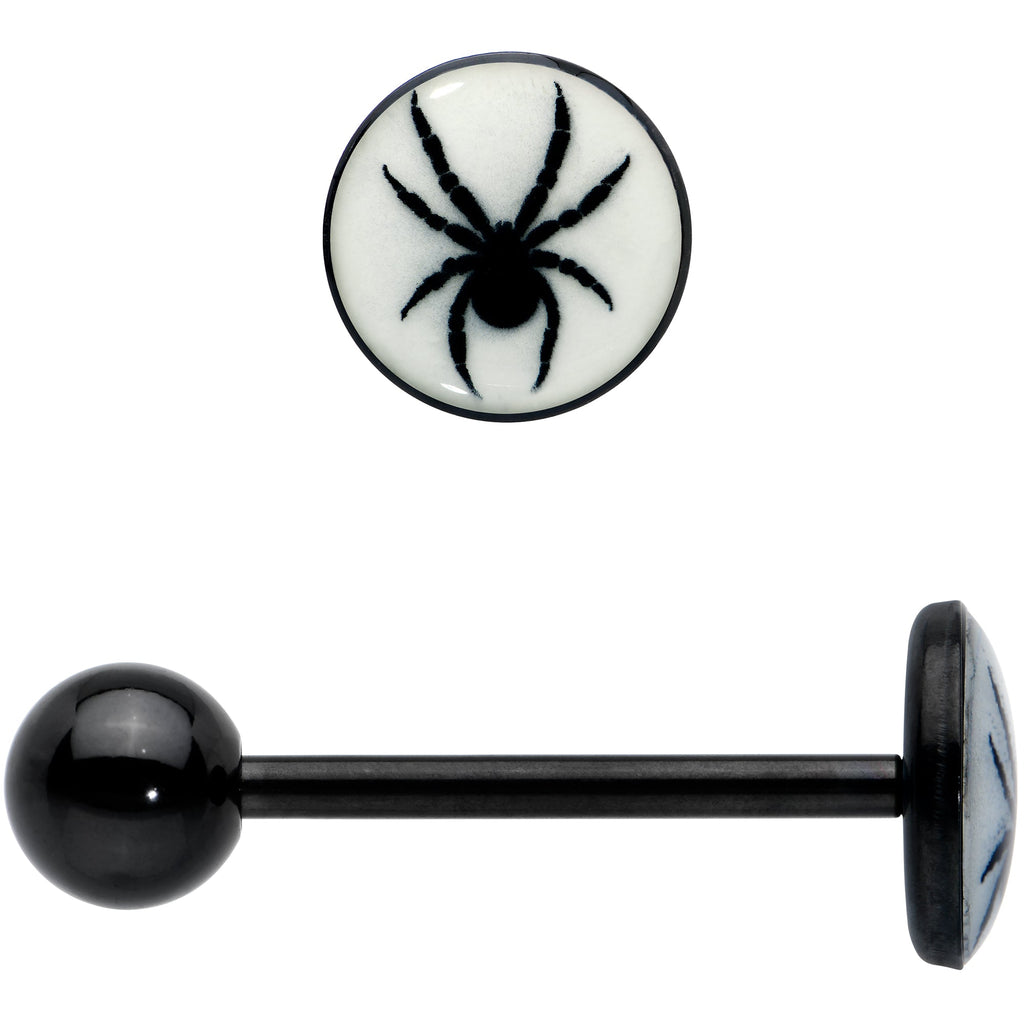 BodyCandy Glow in the Dark Black Anodized Black Widow Spider Barbell Tongue Ring by Onyx O — lifestyle context