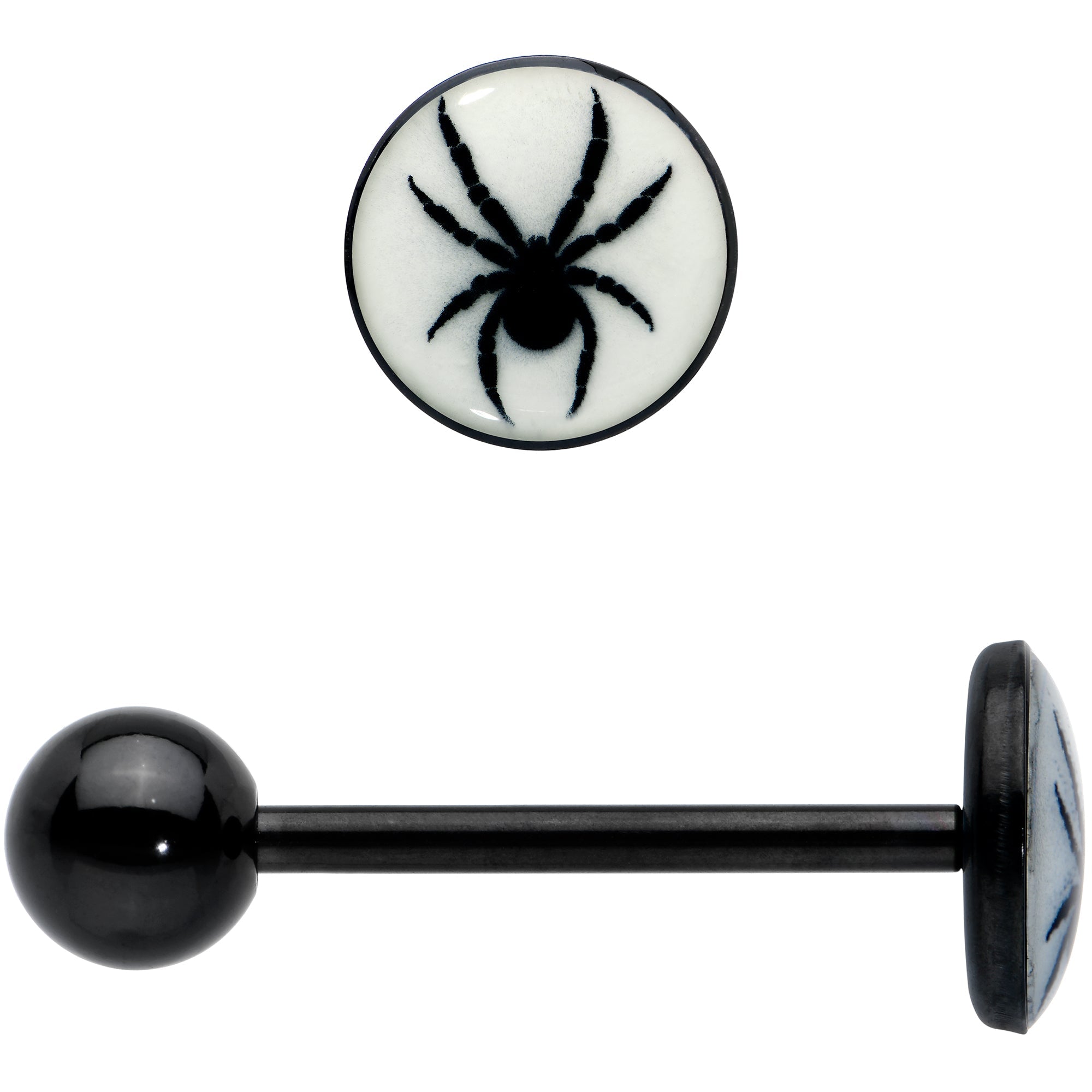 BodyCandy Glow in the Dark Black Anodized Black Widow Spider Barbell Tongue Ring by Onyx O — lifestyle context