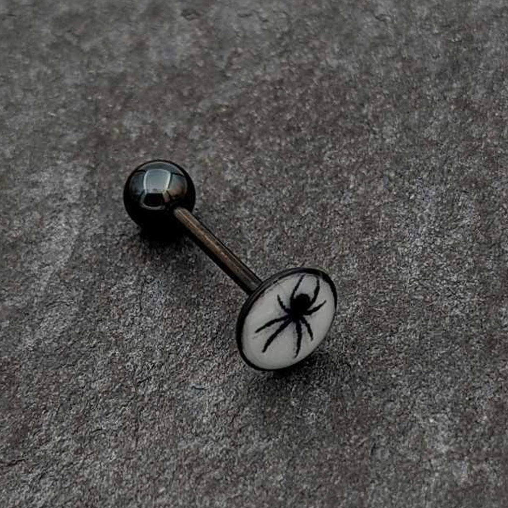 BodyCandy Glow in the Dark Black Anodized Black Widow Spider Barbell Tongue Ring by Onyx O — alternative angle