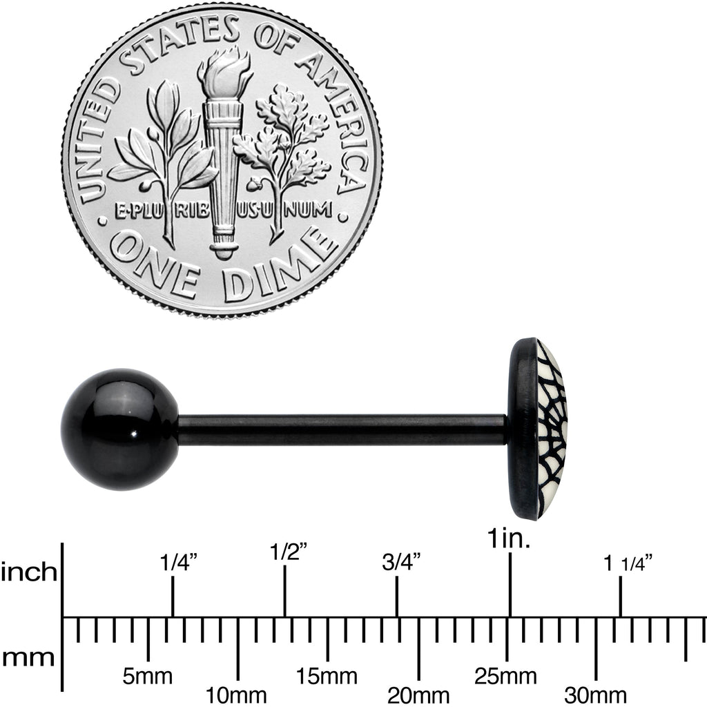 BodyCandy Black Glow in the Dark Heart Spider Web Barbell Tongue Ring by Onyx O — in-use photo