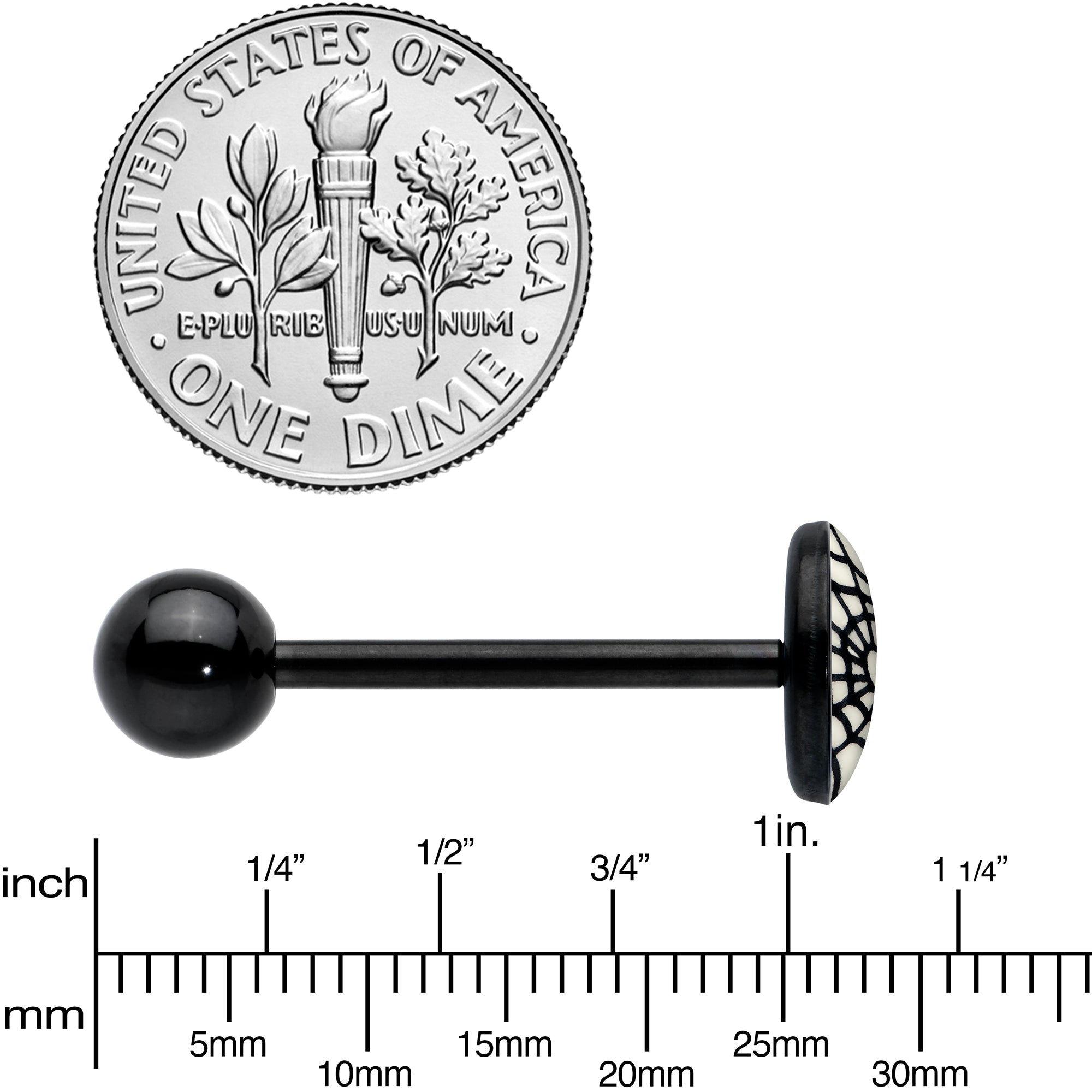 BodyCandy Black Glow in the Dark Heart Spider Web Barbell Tongue Ring by Onyx O — in-use photo