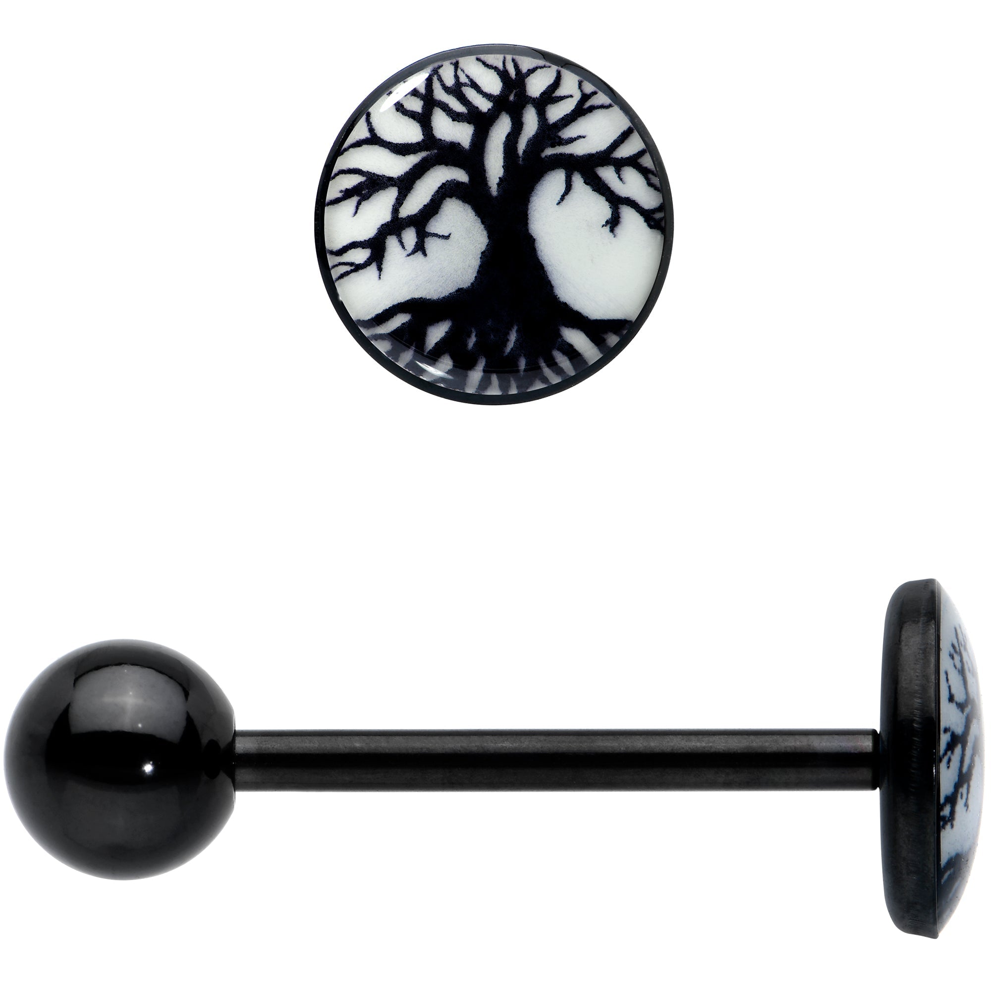 BodyCandy Glow in the Dark Black Anodized Tree of Life Barbell Tongue Ring by Onyx O — lifestyle context