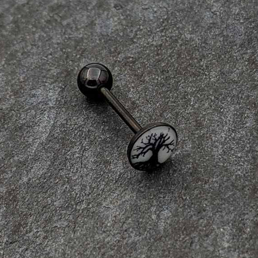 BodyCandy Glow in the Dark Black Anodized Tree of Life Barbell Tongue Ring by Onyx O — alternative angle