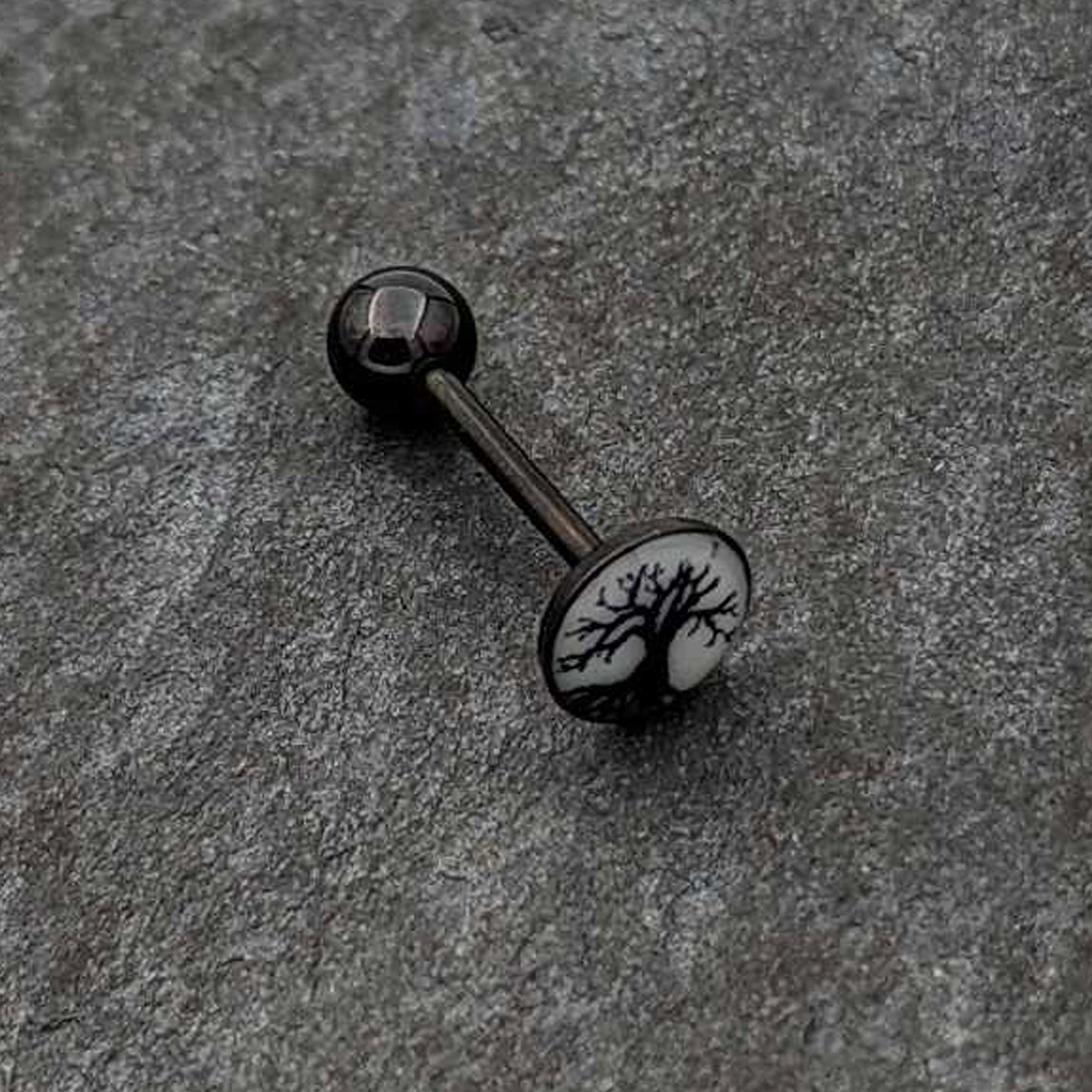 BodyCandy Glow in the Dark Black Anodized Tree of Life Barbell Tongue Ring by Onyx O — alternative angle