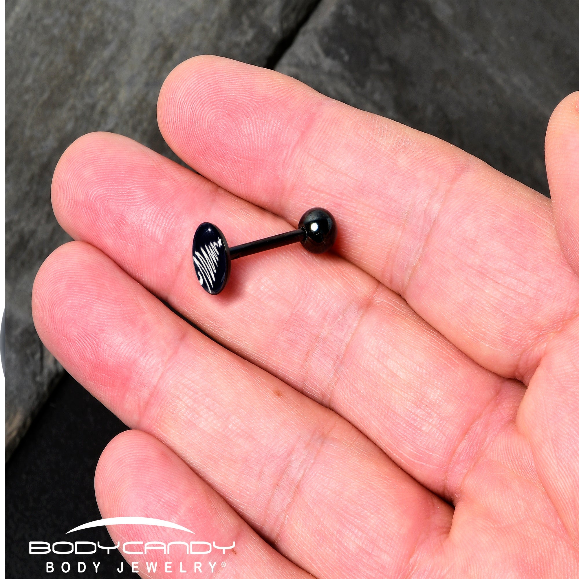 BodyCandy Black Glow in the Dark Holiday Christmas Tree Tongue Ring by Onyx O — side view