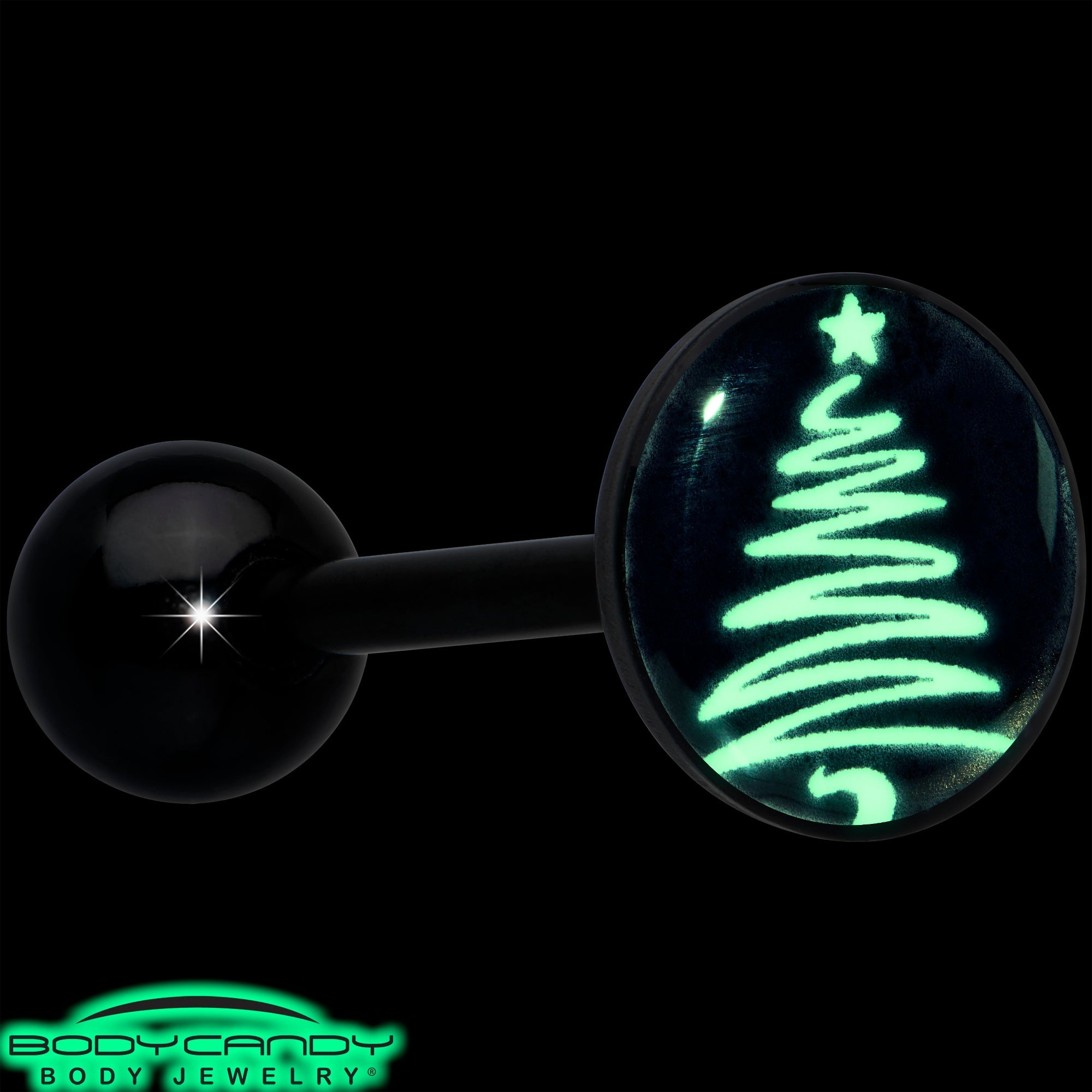 BodyCandy Black Glow in the Dark Holiday Christmas Tree Tongue Ring by Onyx O — alternative angle