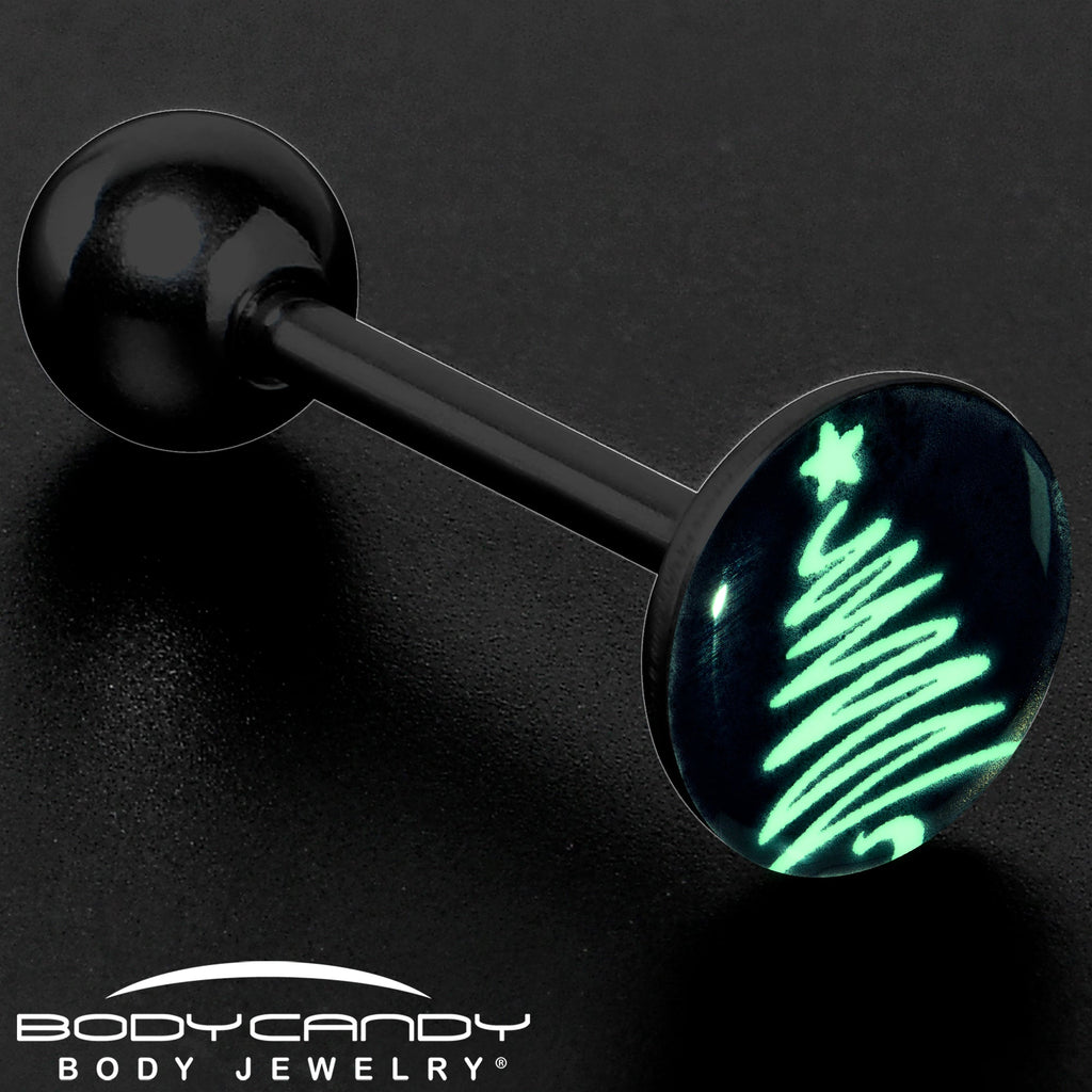 BodyCandy Black Glow in the Dark Holiday Christmas Tree Tongue Ring by Onyx O — size reference