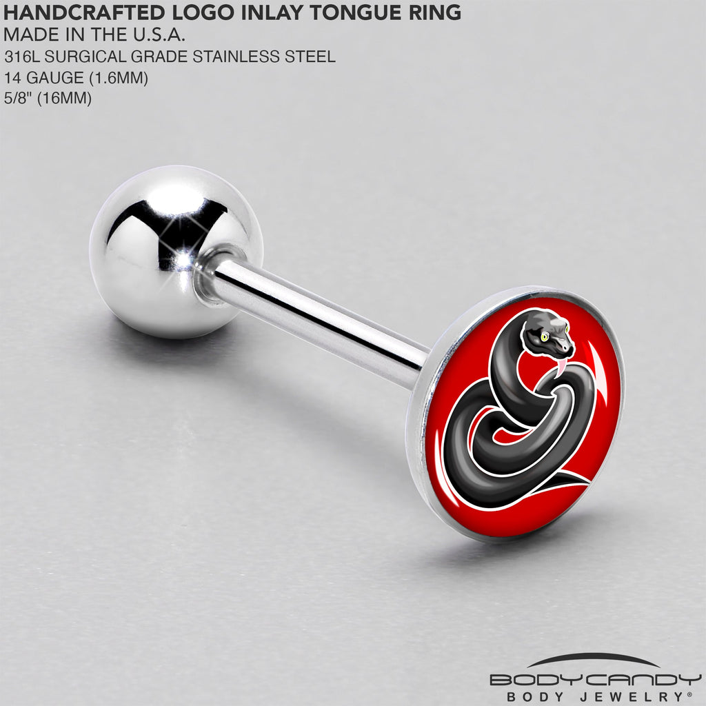 BodyCandy Black Snake Barbell Tongue Ring by Onyx O — side view