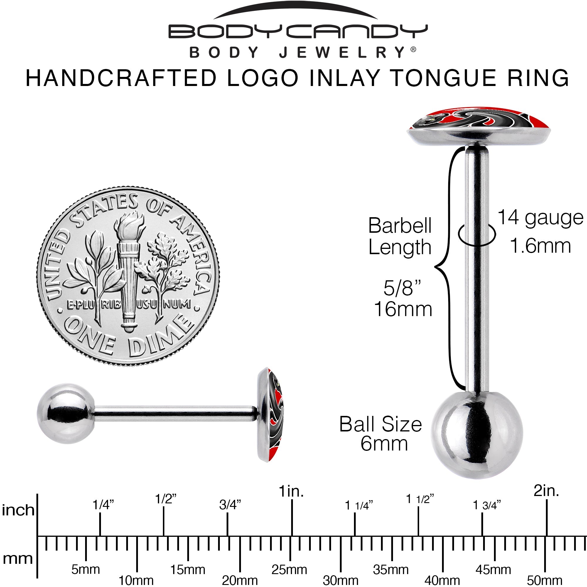 BodyCandy Black Snake Barbell Tongue Ring by Onyx O — back view