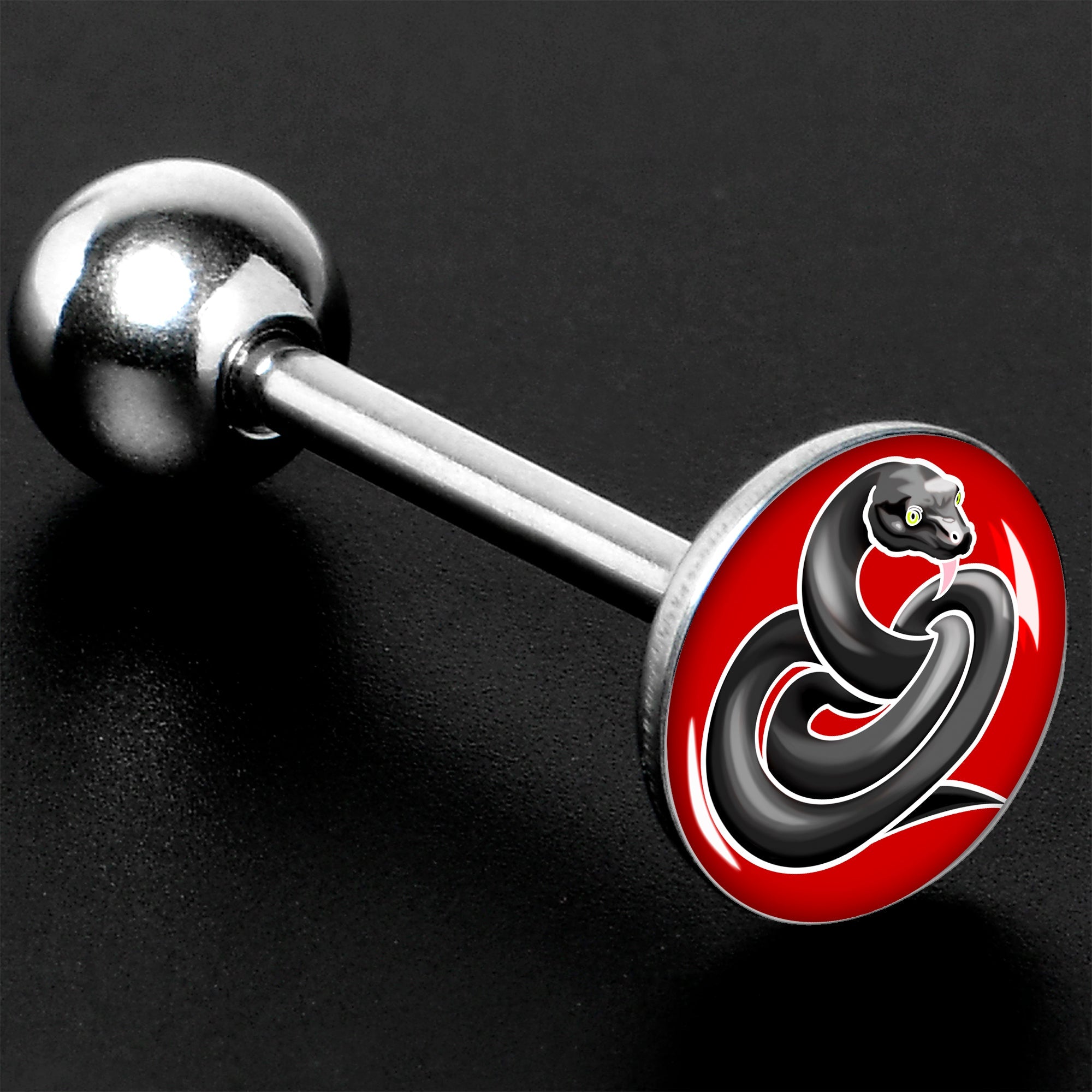 BodyCandy Black Snake Barbell Tongue Ring by Onyx O — size reference