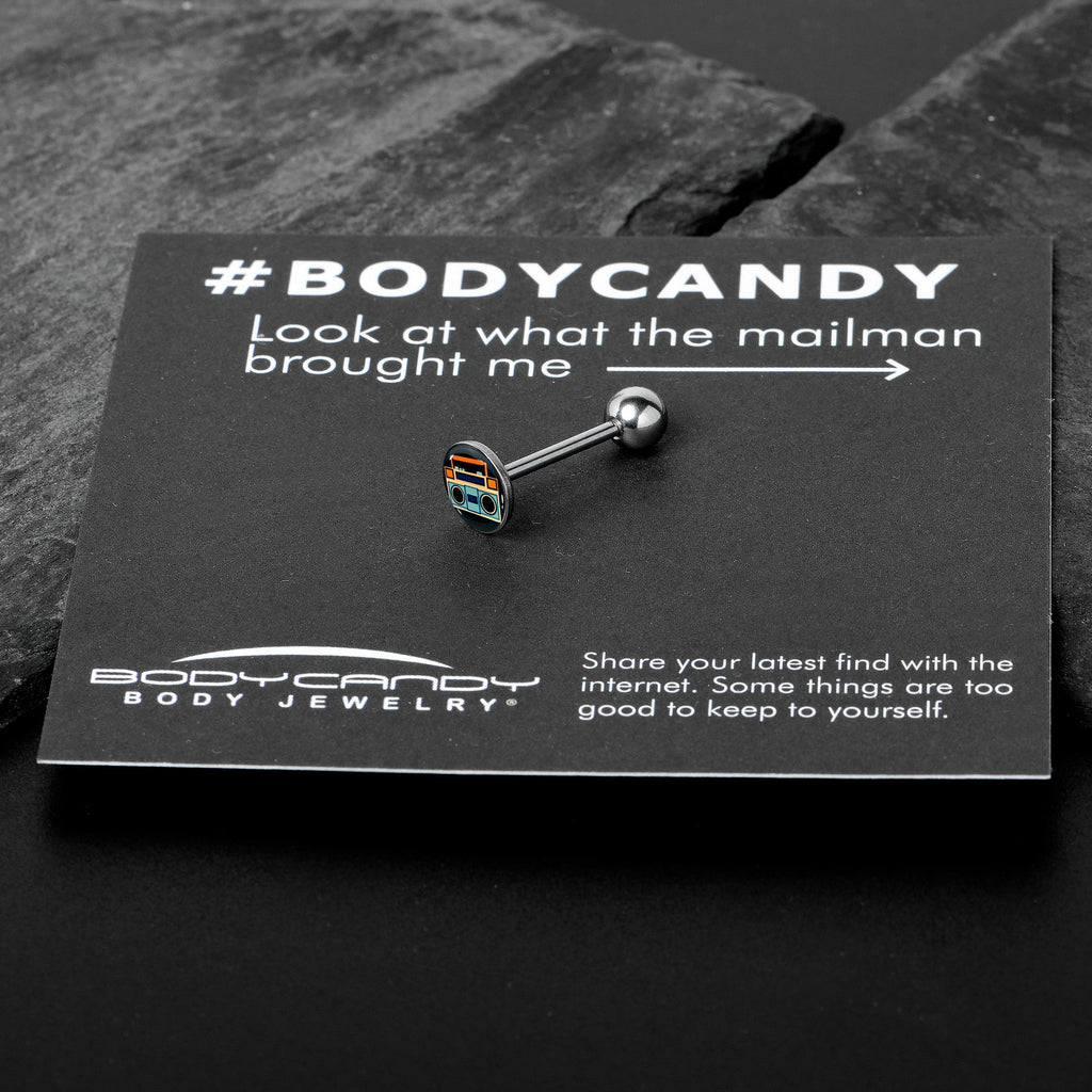 BodyCandy Retro Boombox Barbell Tongue Ring by Onyx O — in-use photo