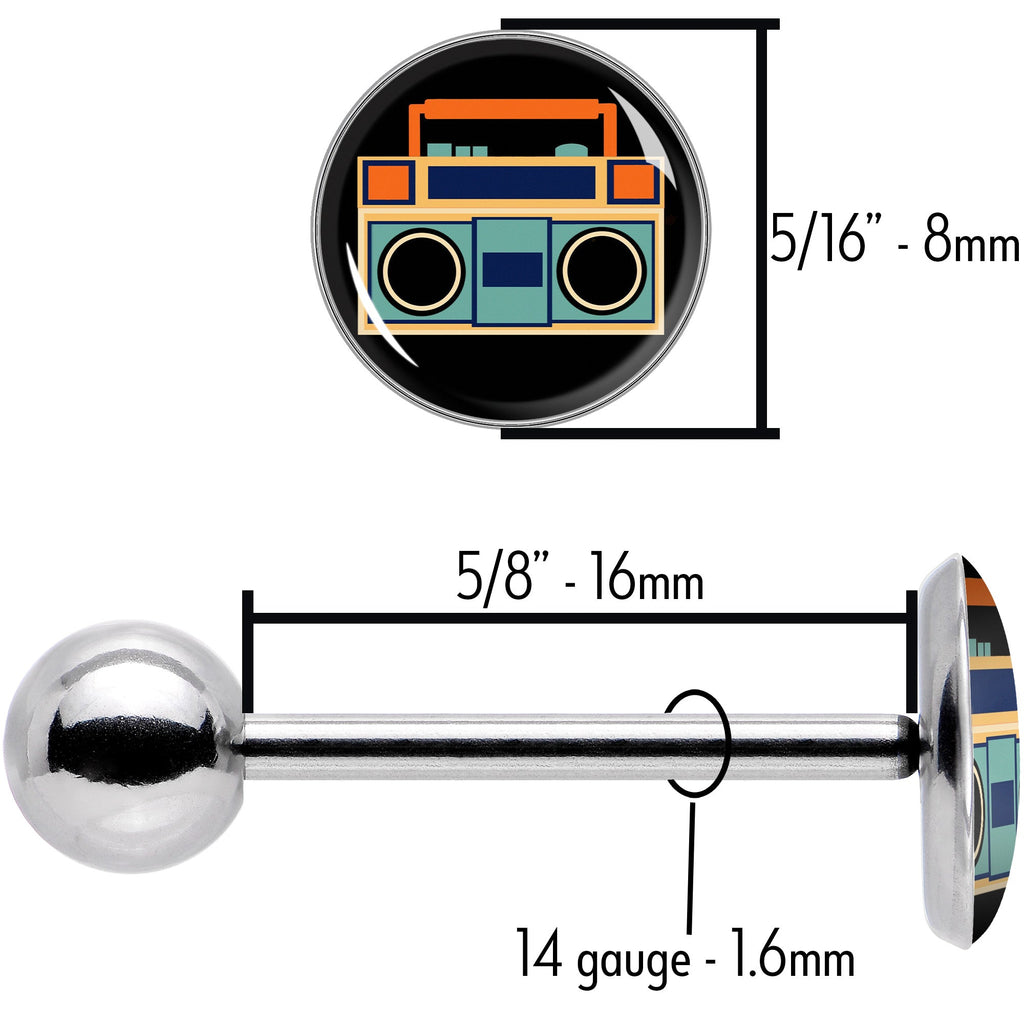 BodyCandy Retro Boombox Barbell Tongue Ring by Onyx O — size reference