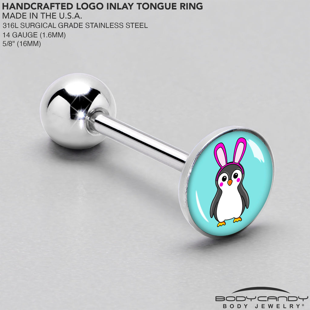 BodyCandy Bunny Penguin Barbell Tongue Ring by Onyx O — side view
