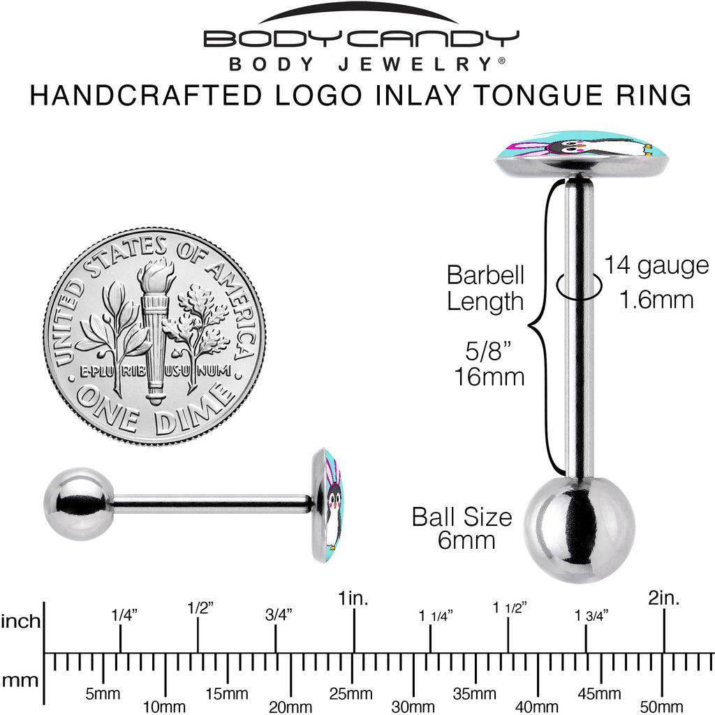 BodyCandy Bunny Penguin Barbell Tongue Ring by Onyx O — back view