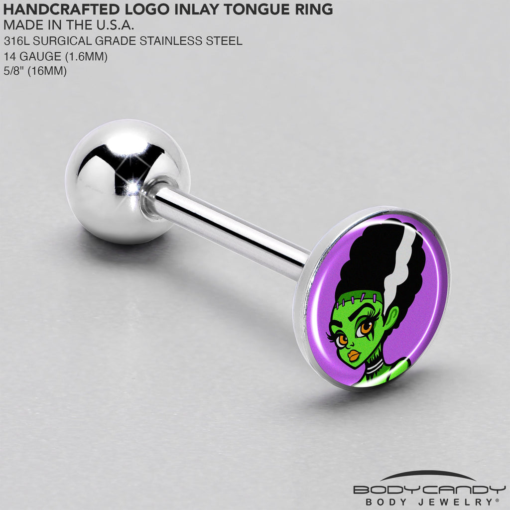 BodyCandy Bride of Frankenstein Barbell Tongue Ring by Onyx O — side view