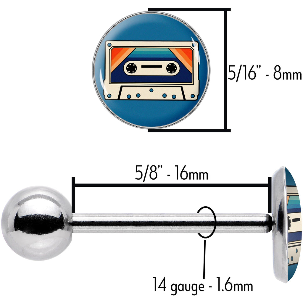 BodyCandy Retro Cassette Tape Barbell Tongue Ring by Onyx O — size reference