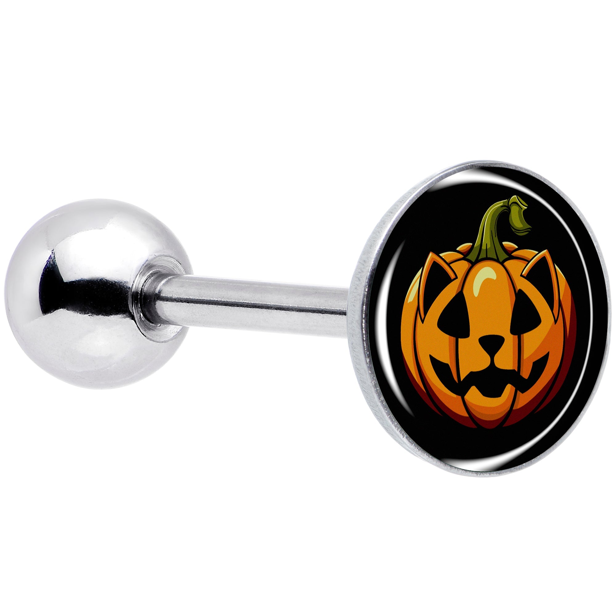 BodyCandy Orange Pumpkin Cat Jack-O-Lantern Barbell Tongue Ring by Onyx O — main product shot