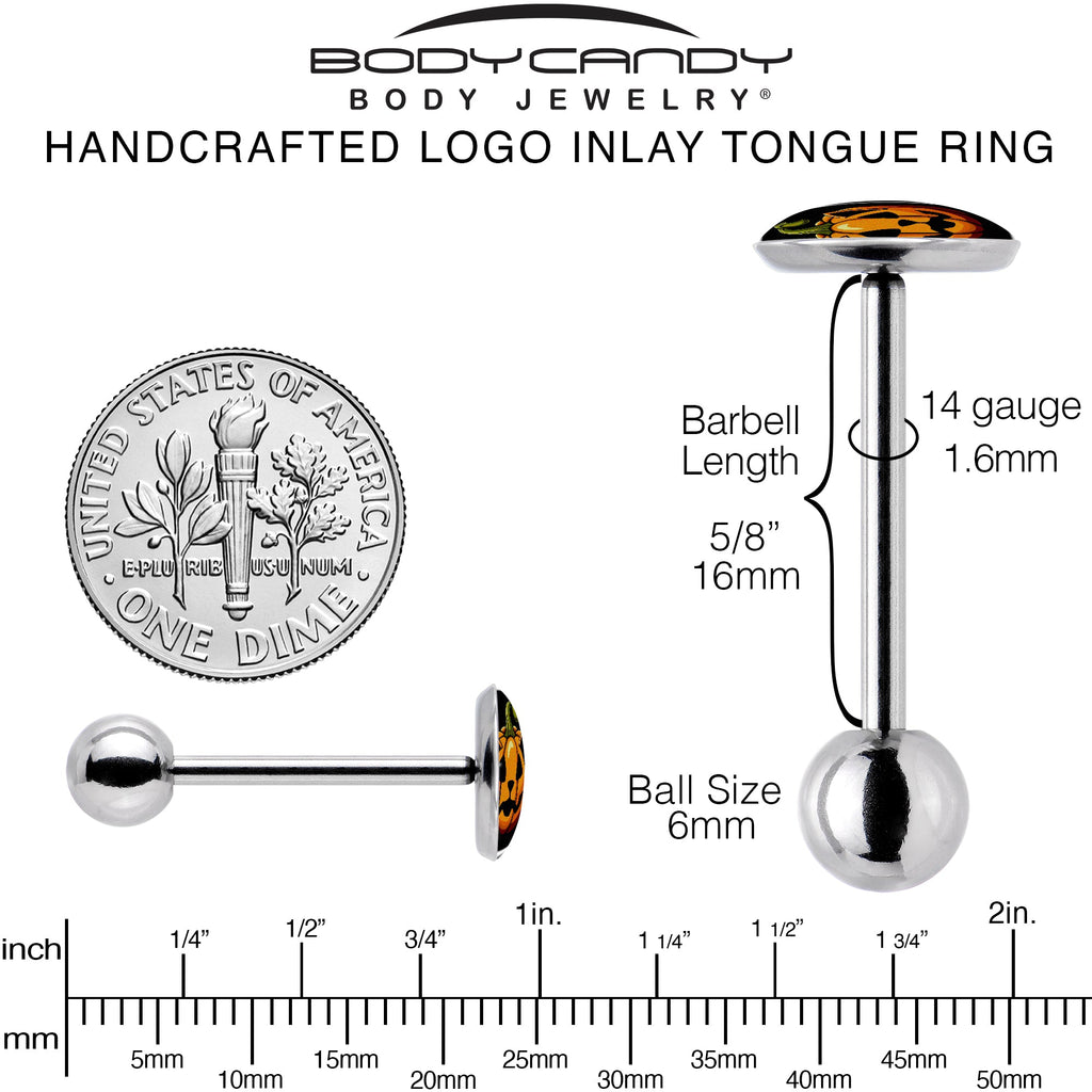 BodyCandy Orange Pumpkin Cat Jack-O-Lantern Barbell Tongue Ring by Onyx O — back view
