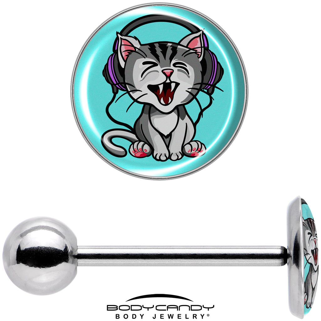 BodyCandy Heavy Metal Kitty Cat Barbell Tongue Ring by Onyx O — in-use photo