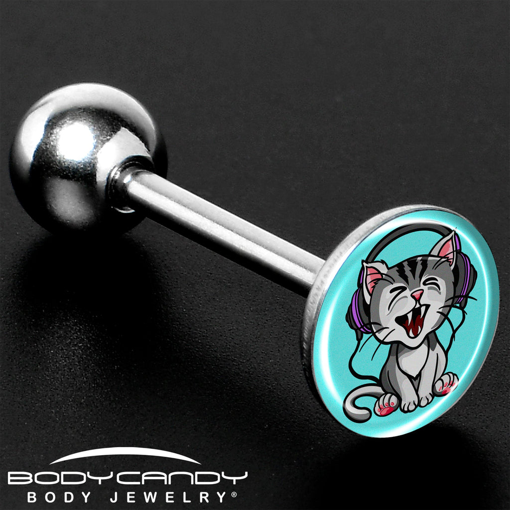 BodyCandy Heavy Metal Kitty Cat Barbell Tongue Ring by Onyx O — size reference