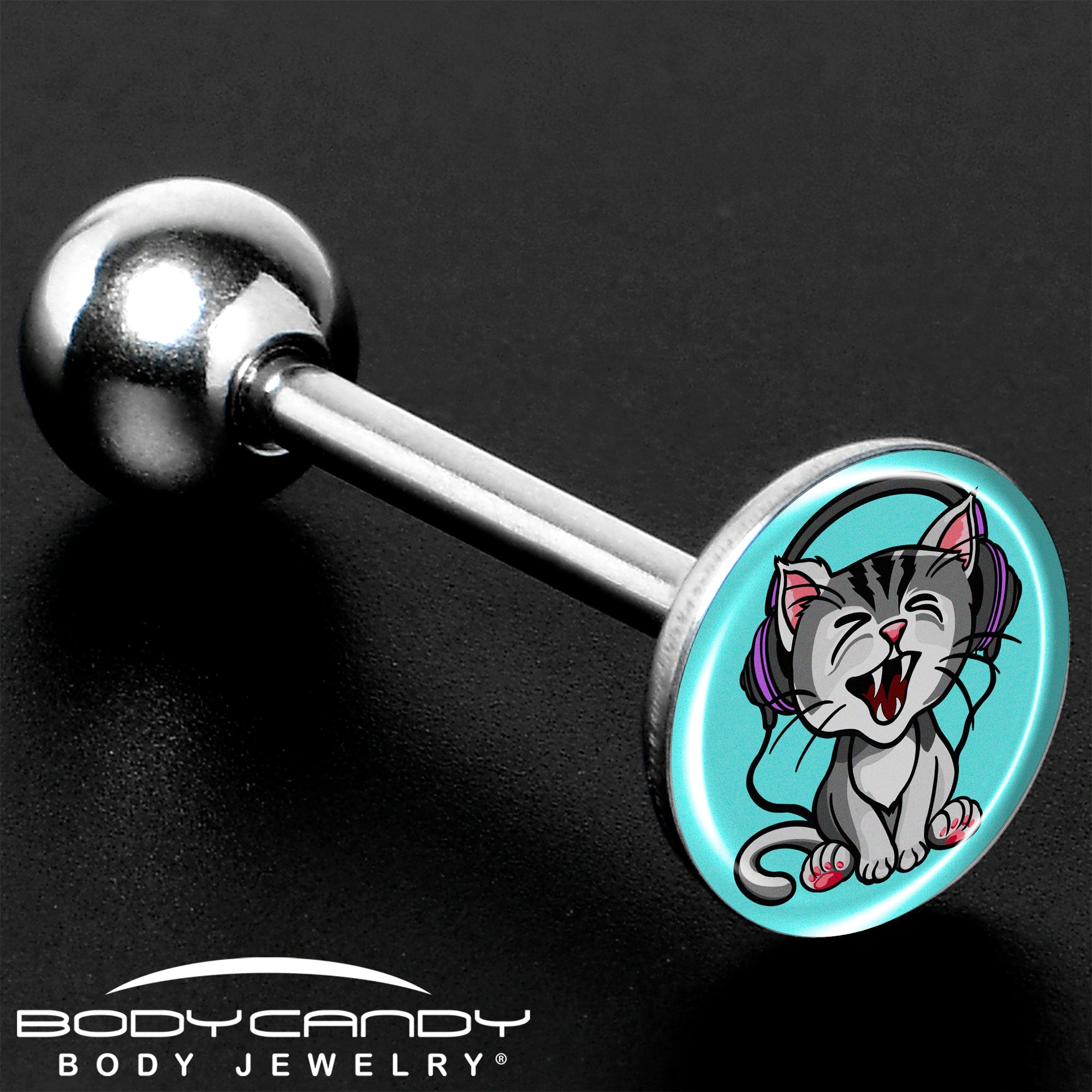 BodyCandy Heavy Metal Kitty Cat Barbell Tongue Ring by Onyx O — size reference