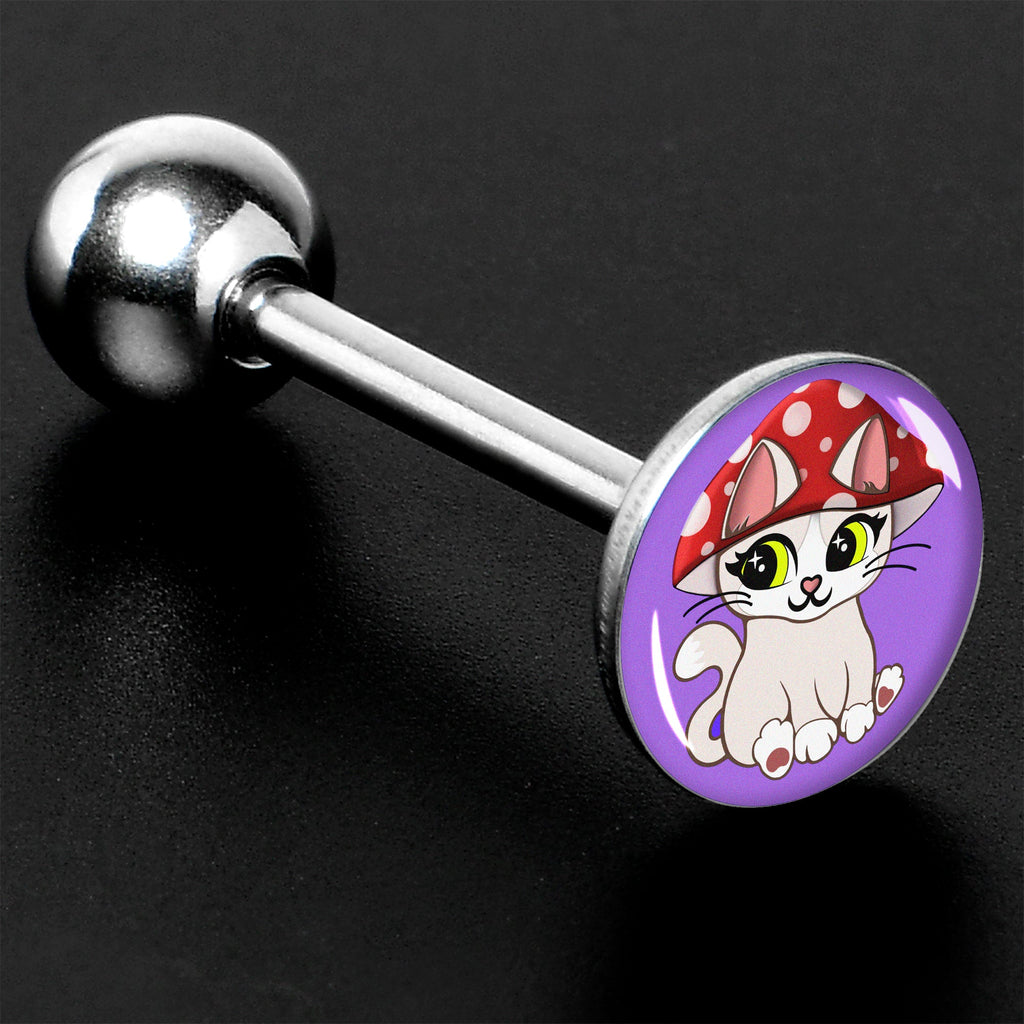 BodyCandy Polka Dot Mushroom Hat Cat Barbell Tongue Ring by Onyx O — side view