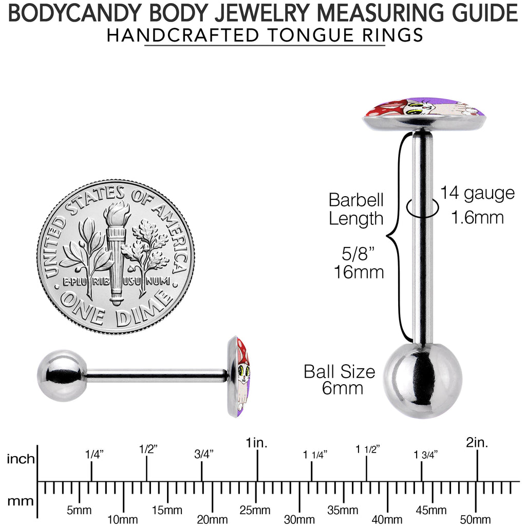 BodyCandy Polka Dot Mushroom Hat Cat Barbell Tongue Ring by Onyx O — back view