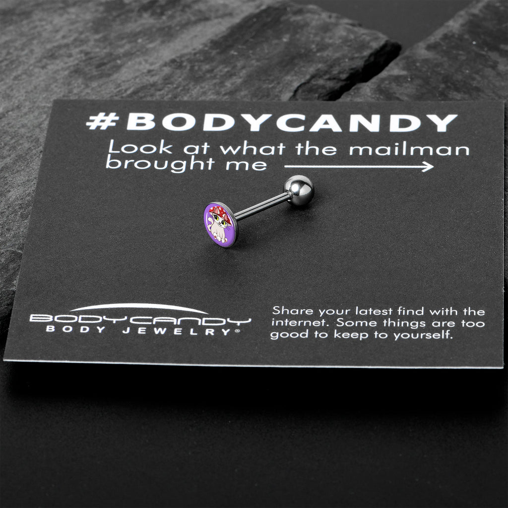 BodyCandy Polka Dot Mushroom Hat Cat Barbell Tongue Ring by Onyx O — in-use photo