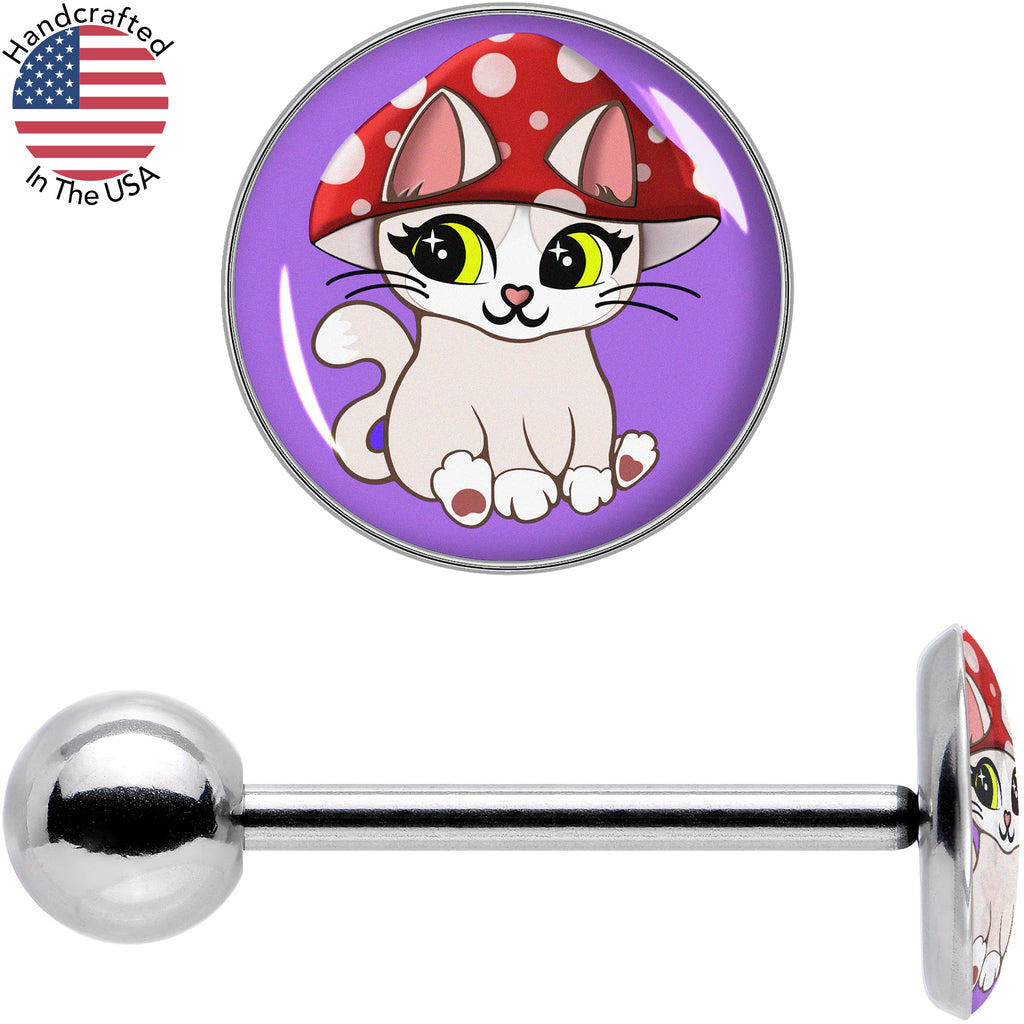 BodyCandy Polka Dot Mushroom Hat Cat Barbell Tongue Ring by Onyx O — size reference