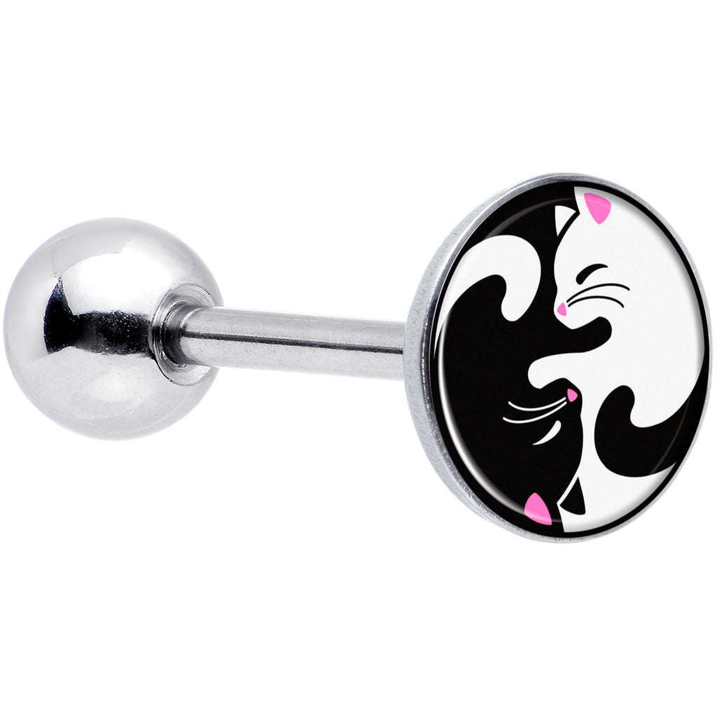 BodyCandy Cute Kitty Cat Yin Yang Barbell Tongue Ring by Onyx O — main product shot