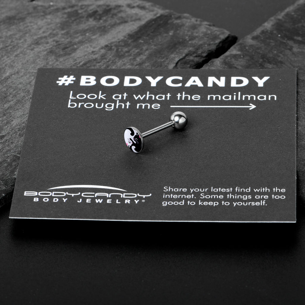 BodyCandy Cute Kitty Cat Yin Yang Barbell Tongue Ring by Onyx O — in-use photo