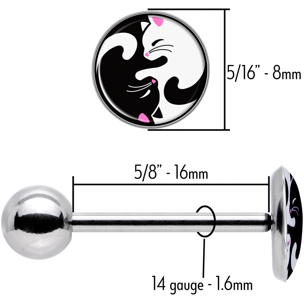 BodyCandy Cute Kitty Cat Yin Yang Barbell Tongue Ring by Onyx O — size reference