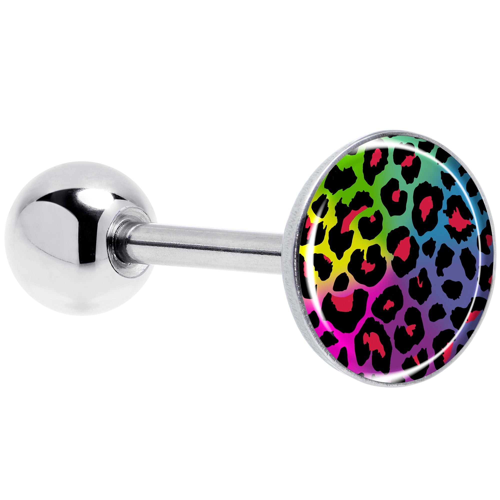 BodyCandy Rainbow Cheetah Print Barbell Tongue Ring by Onyx O — main product shot