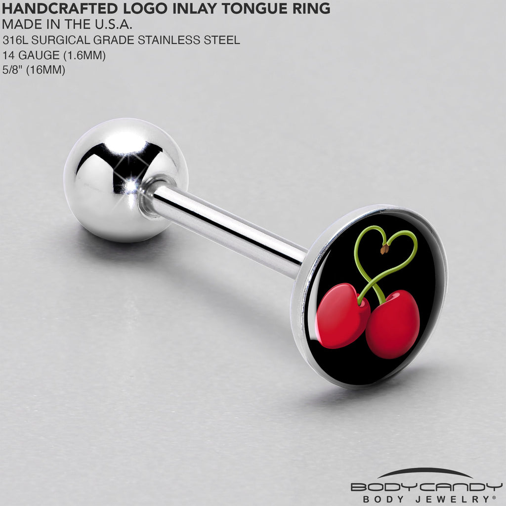 BodyCandy Cherry Heart Barbell Tongue Ring by Onyx O — side view