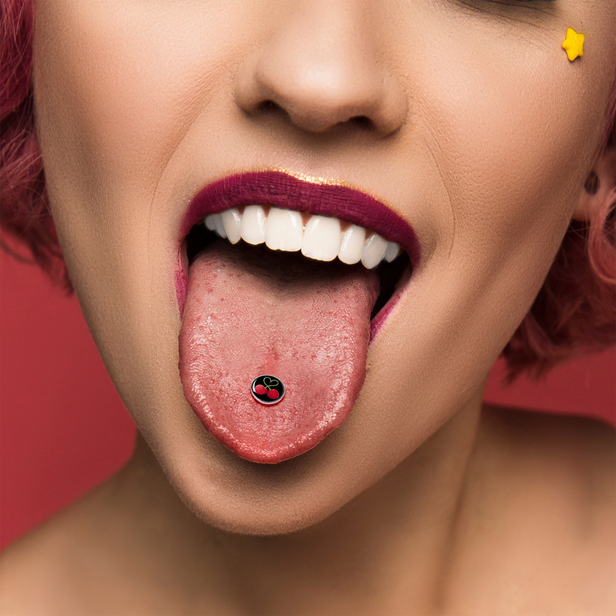 BodyCandy Cherry Heart Barbell Tongue Ring by Onyx O — alternative angle