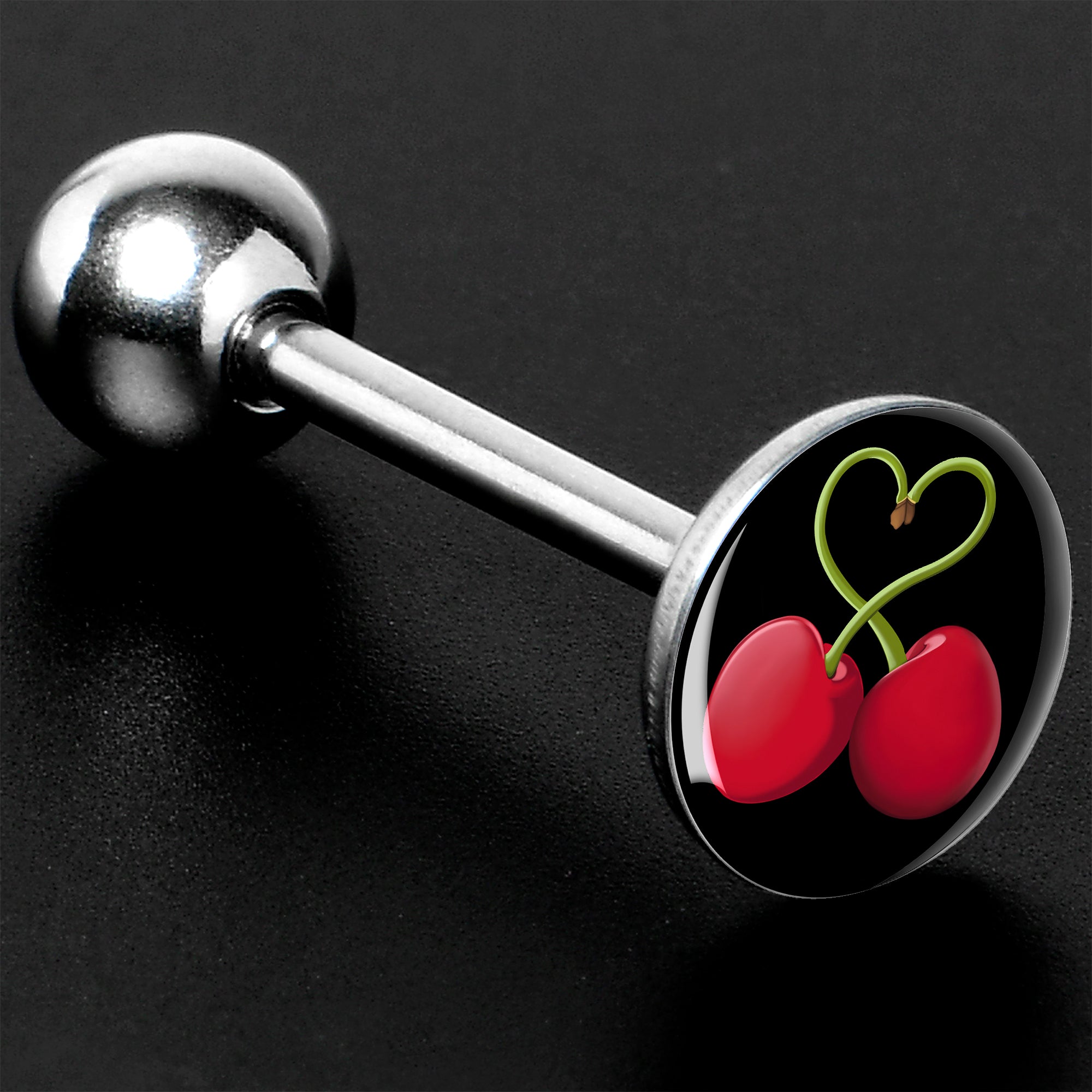 BodyCandy Cherry Heart Barbell Tongue Ring by Onyx O — size reference