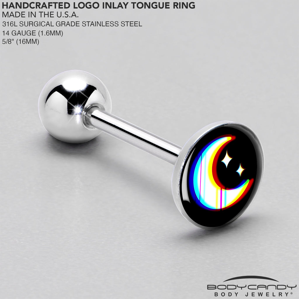 BodyCandy Chromatic Moon Barbell Tongue Ring by Onyx O — side view