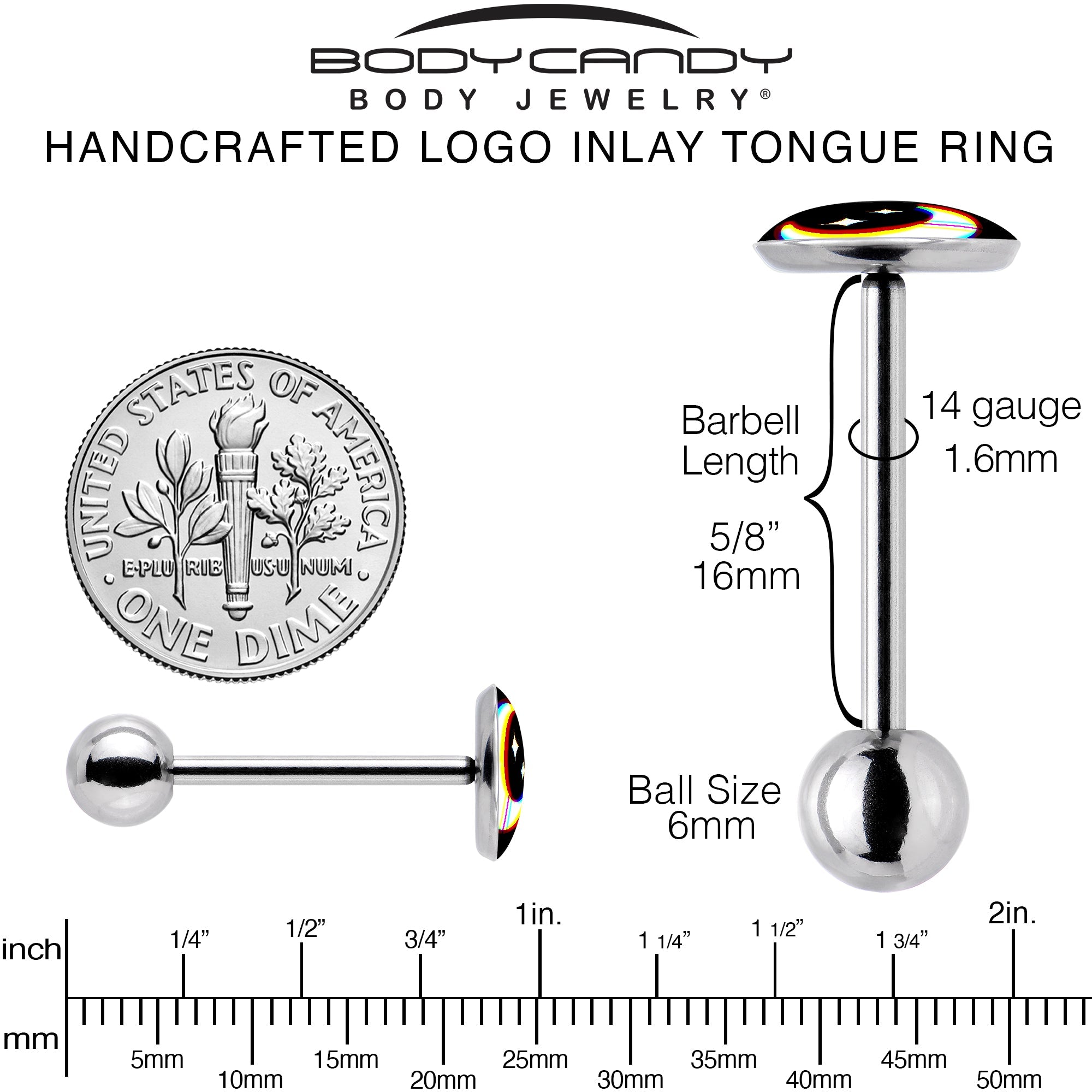 BodyCandy Chromatic Moon Barbell Tongue Ring by Onyx O — back view