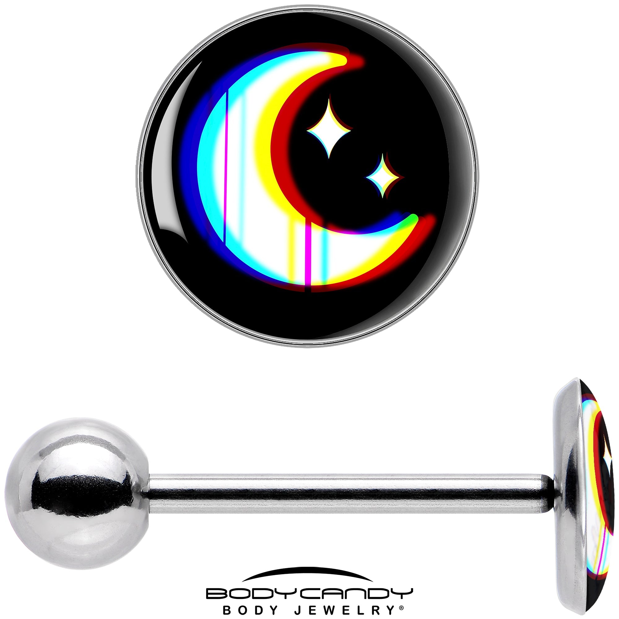 BodyCandy Chromatic Moon Barbell Tongue Ring by Onyx O — in-use photo