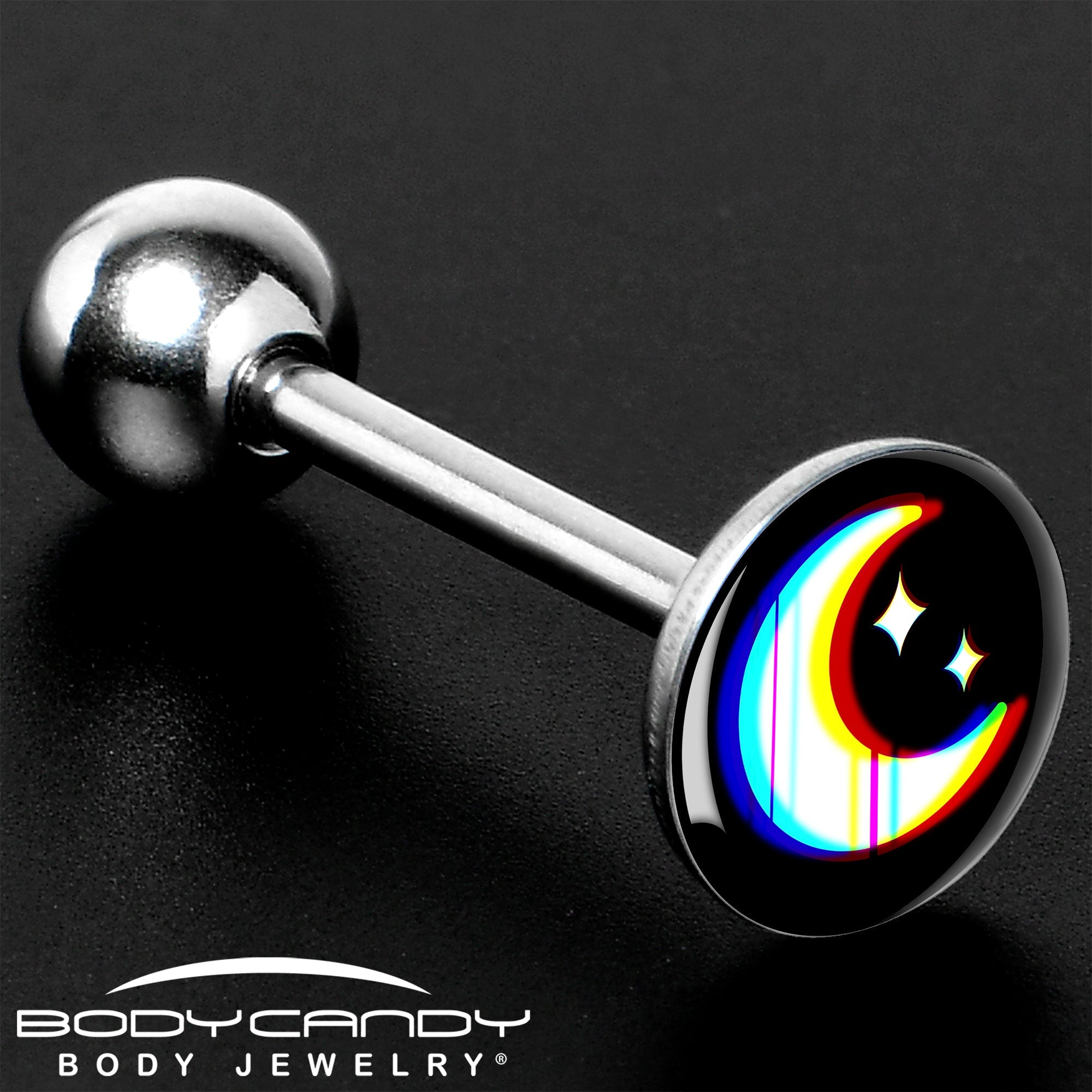 BodyCandy Chromatic Moon Barbell Tongue Ring by Onyx O — size reference