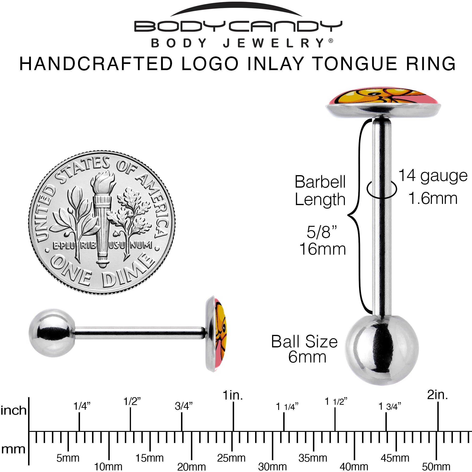 BodyCandy Quaso Croissant Barbell Tongue Ring by Onyx O — back view