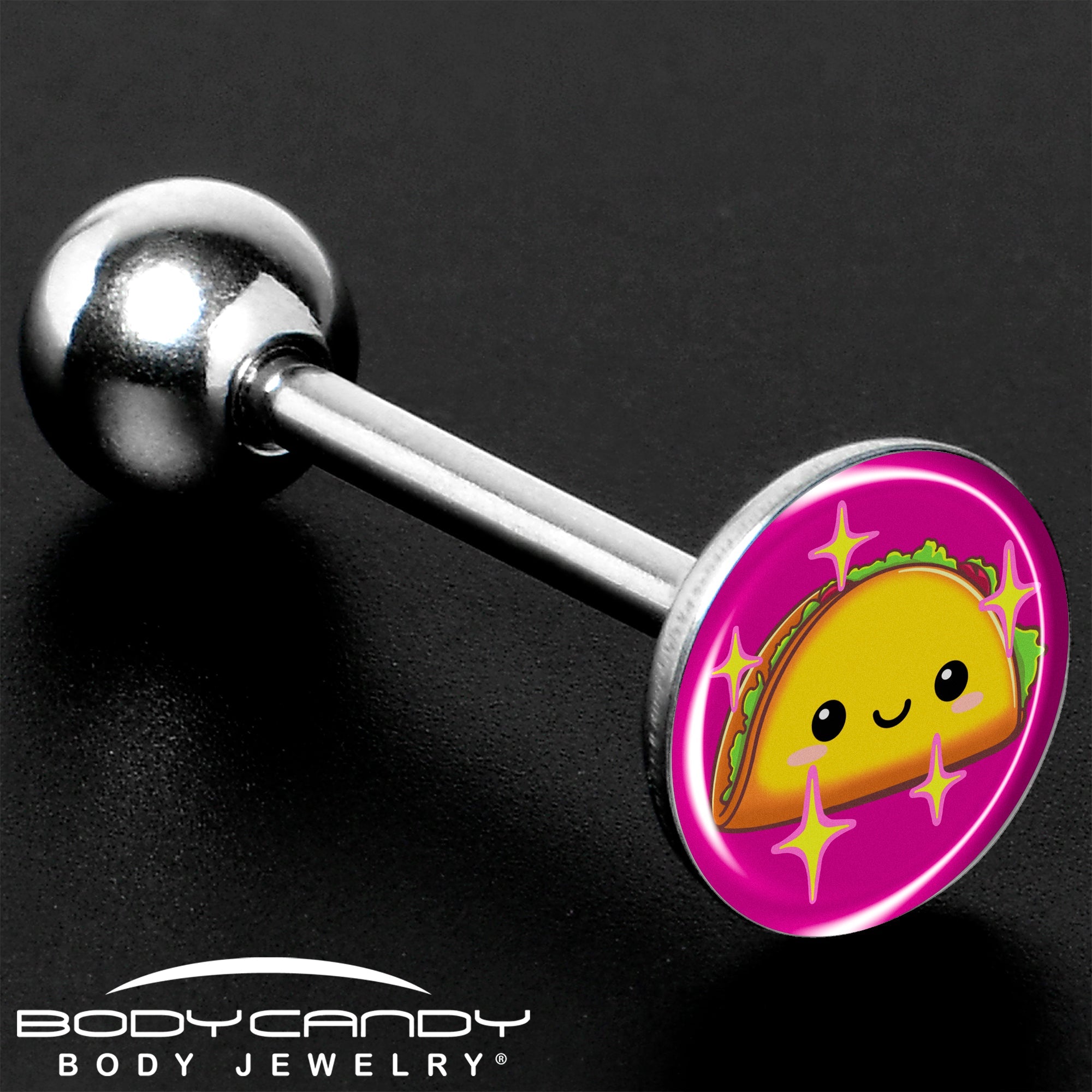 BodyCandy Mexican Fiesta Cute Taco Barbell Tongue Ring by Onyx O — size reference