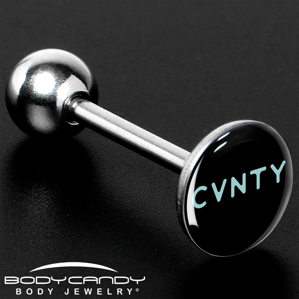 BodyCandy Phrase Logo CVNTY Barbell Tongue Ring by Onyx O — size reference