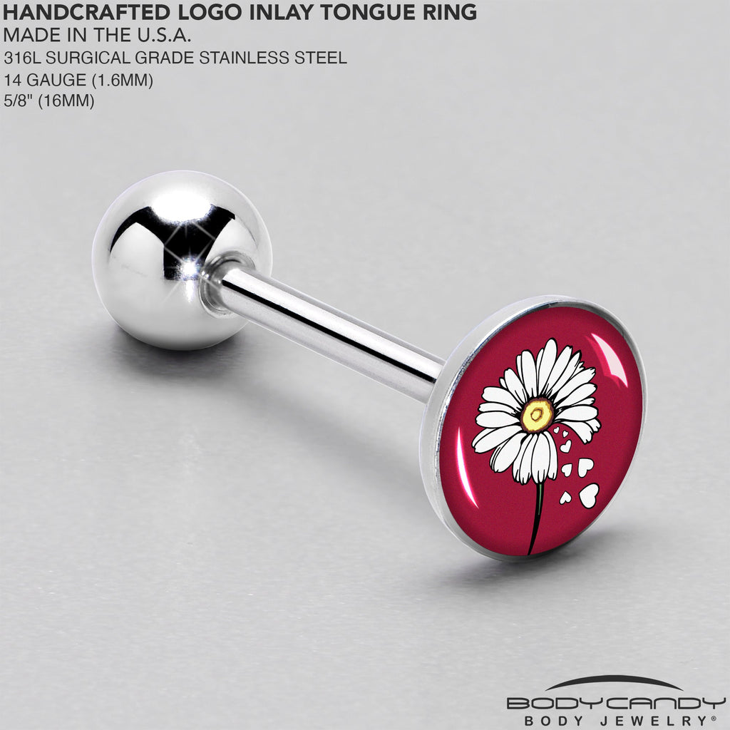 BodyCandy Love Me Not Flower Barbell Tongue Ring by Onyx O — side view