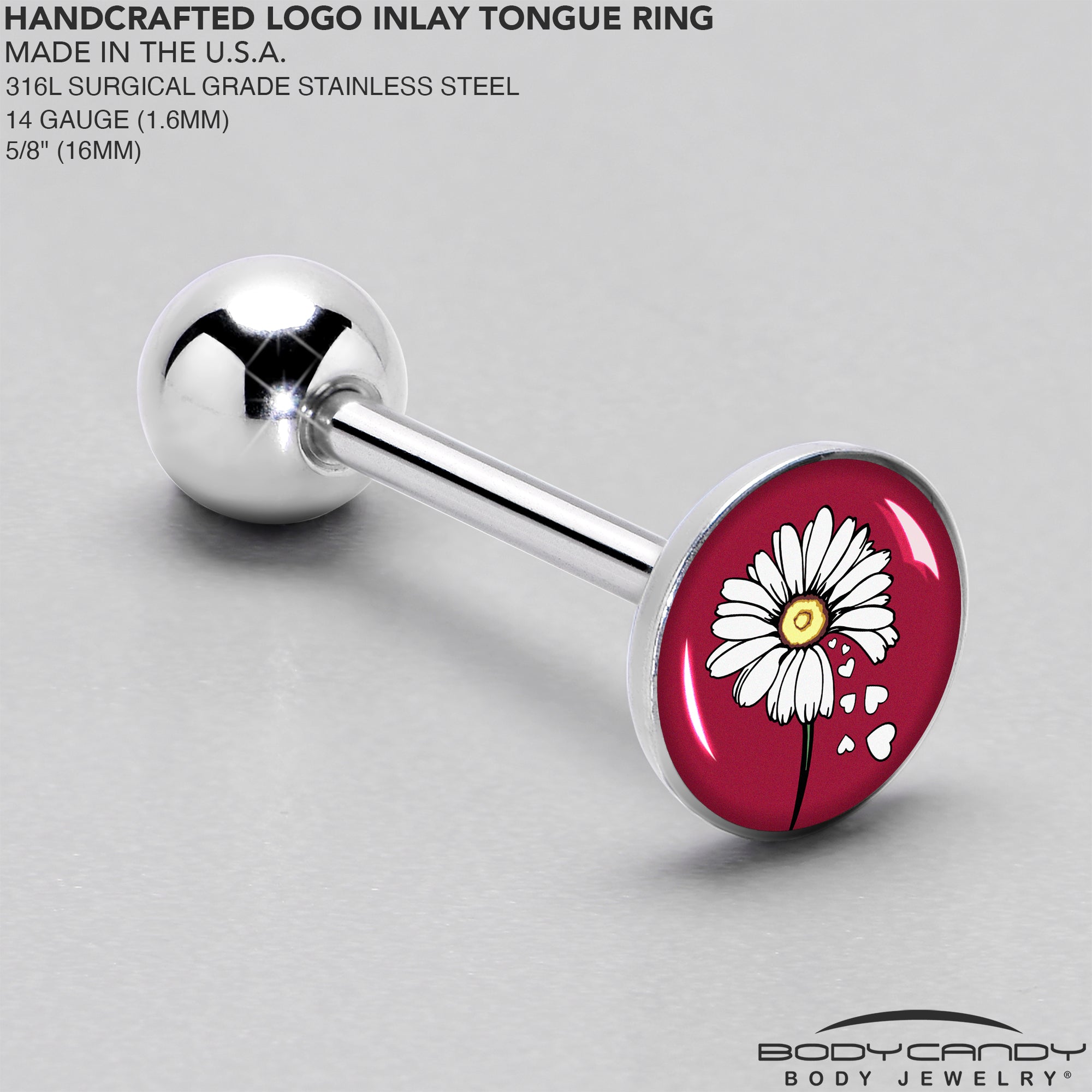 BodyCandy Love Me Not Flower Barbell Tongue Ring by Onyx O — side view