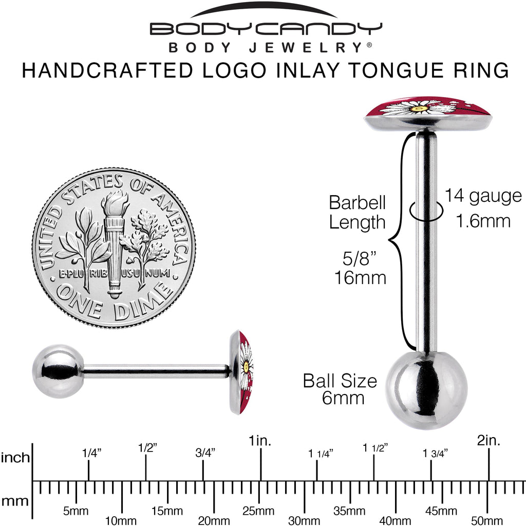 BodyCandy Love Me Not Flower Barbell Tongue Ring by Onyx O — back view