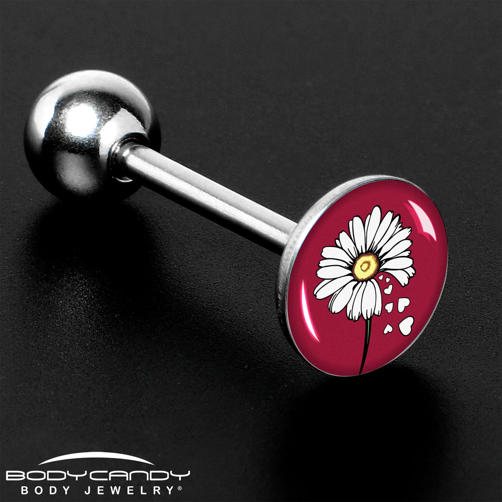 BodyCandy Love Me Not Flower Barbell Tongue Ring by Onyx O — size reference