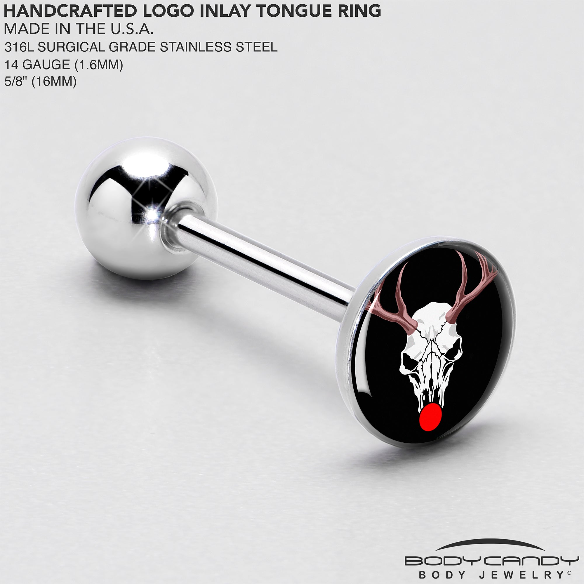 BodyCandy Holiday Dead Nosed Reindeer Barbell Tongue Ring by Onyx O — side view