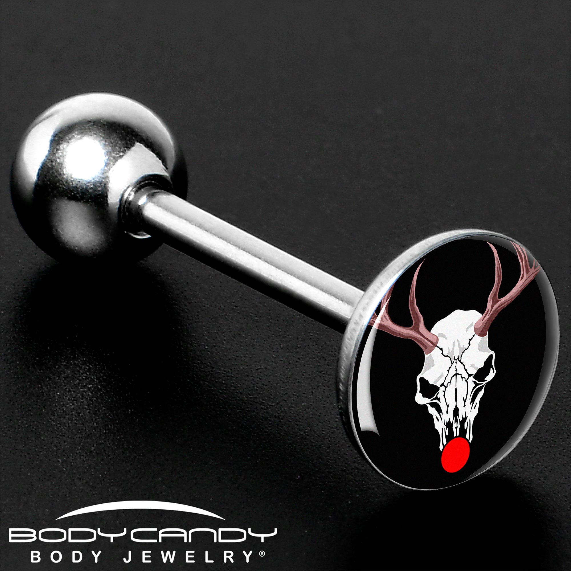 BodyCandy Holiday Dead Nosed Reindeer Barbell Tongue Ring by Onyx O — in-use photo